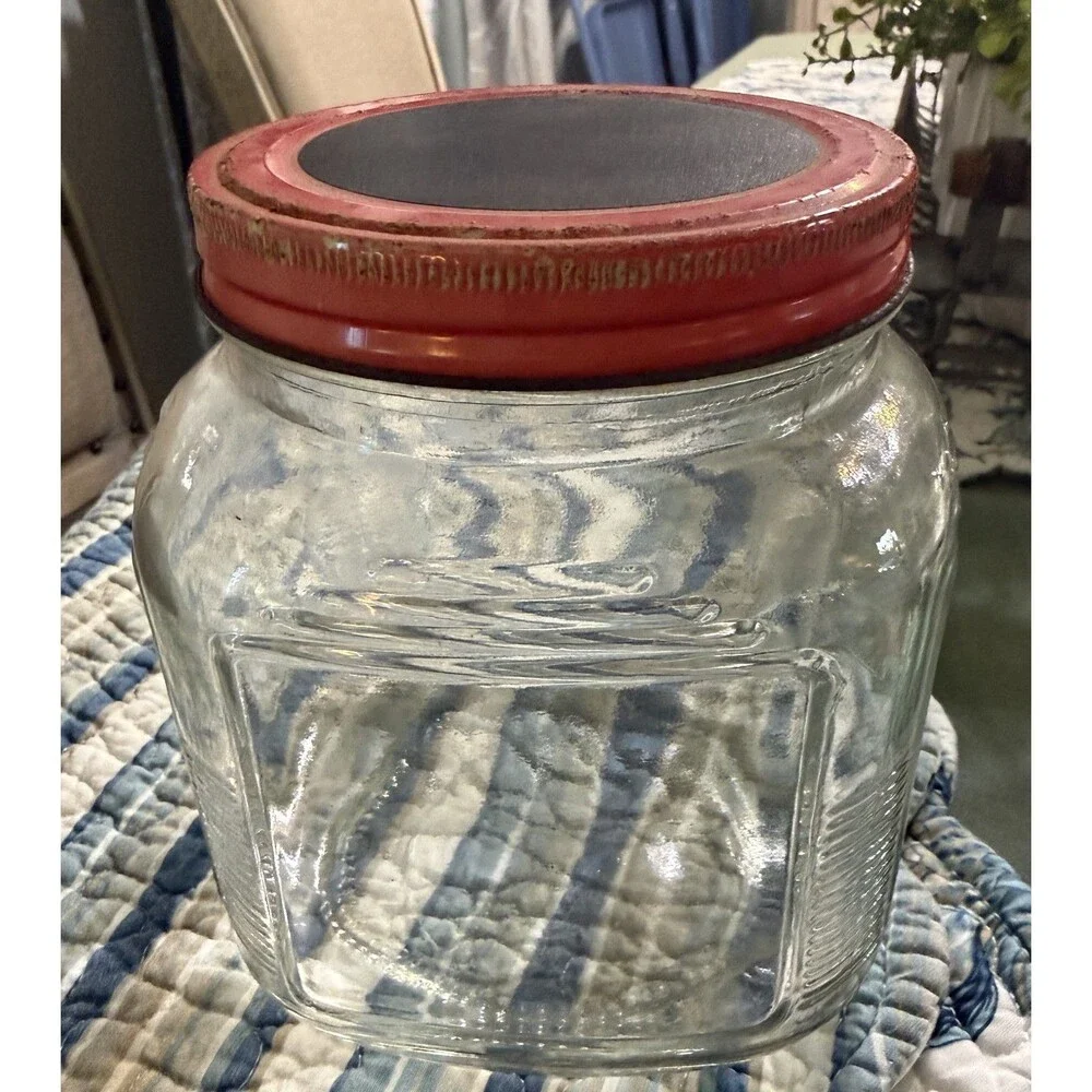 Anchor Hocking Cracker Jar Vintage Red Screw On Lid